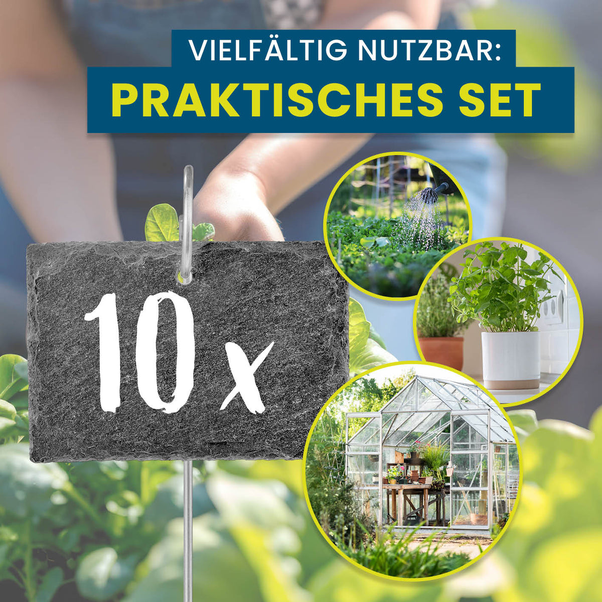 Schiefer-Pflanzschilder 10er Set mit robusten Erdspießen, wetterfest und wiederverwendbar zum Beschriften von Pflanzen und Kräutern.