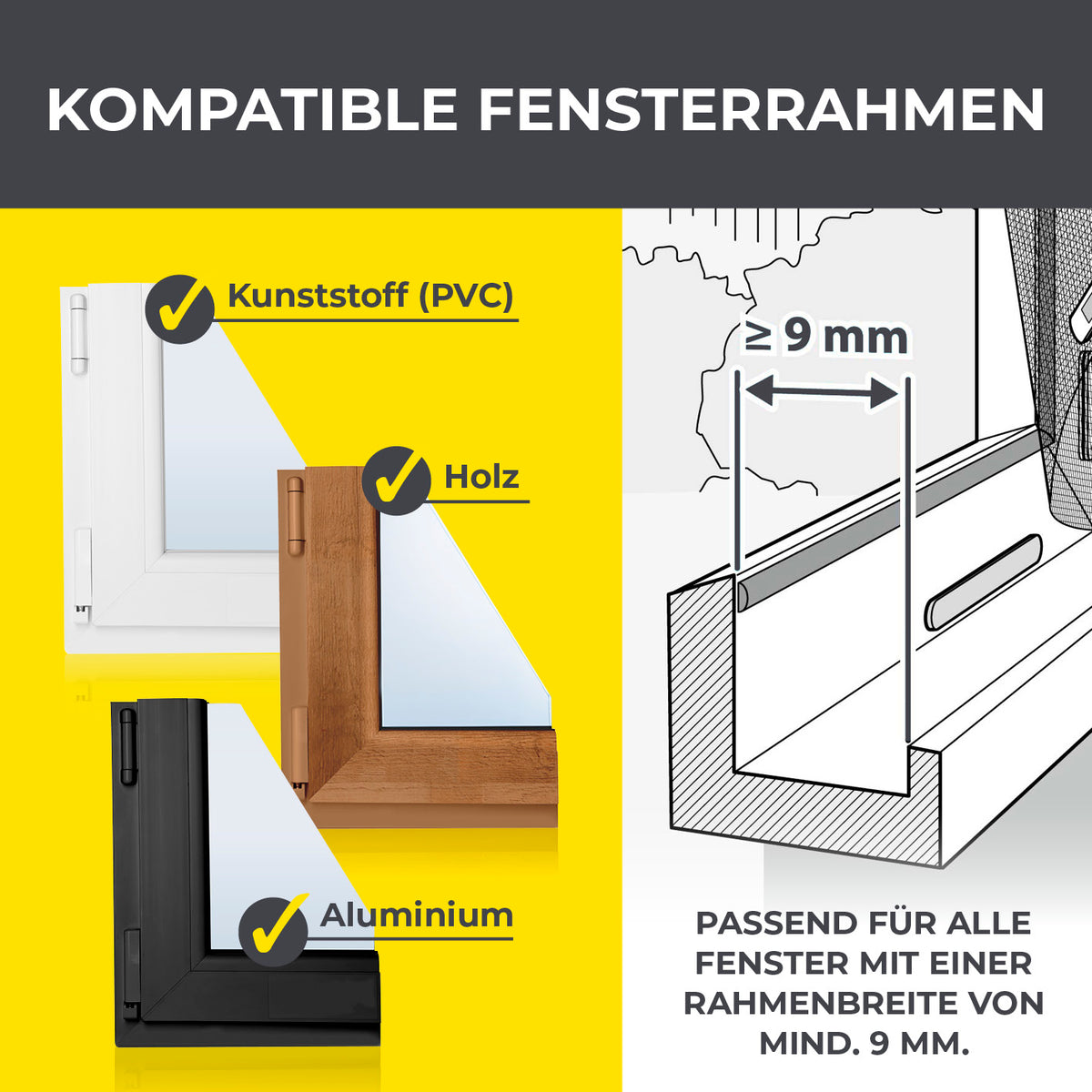 Moskitonetz für Fenster mit selbstklebendem Klettband 2er-Set 130x150 cm weiß, passend für Fensterrahmen ab 9 mm Breite.