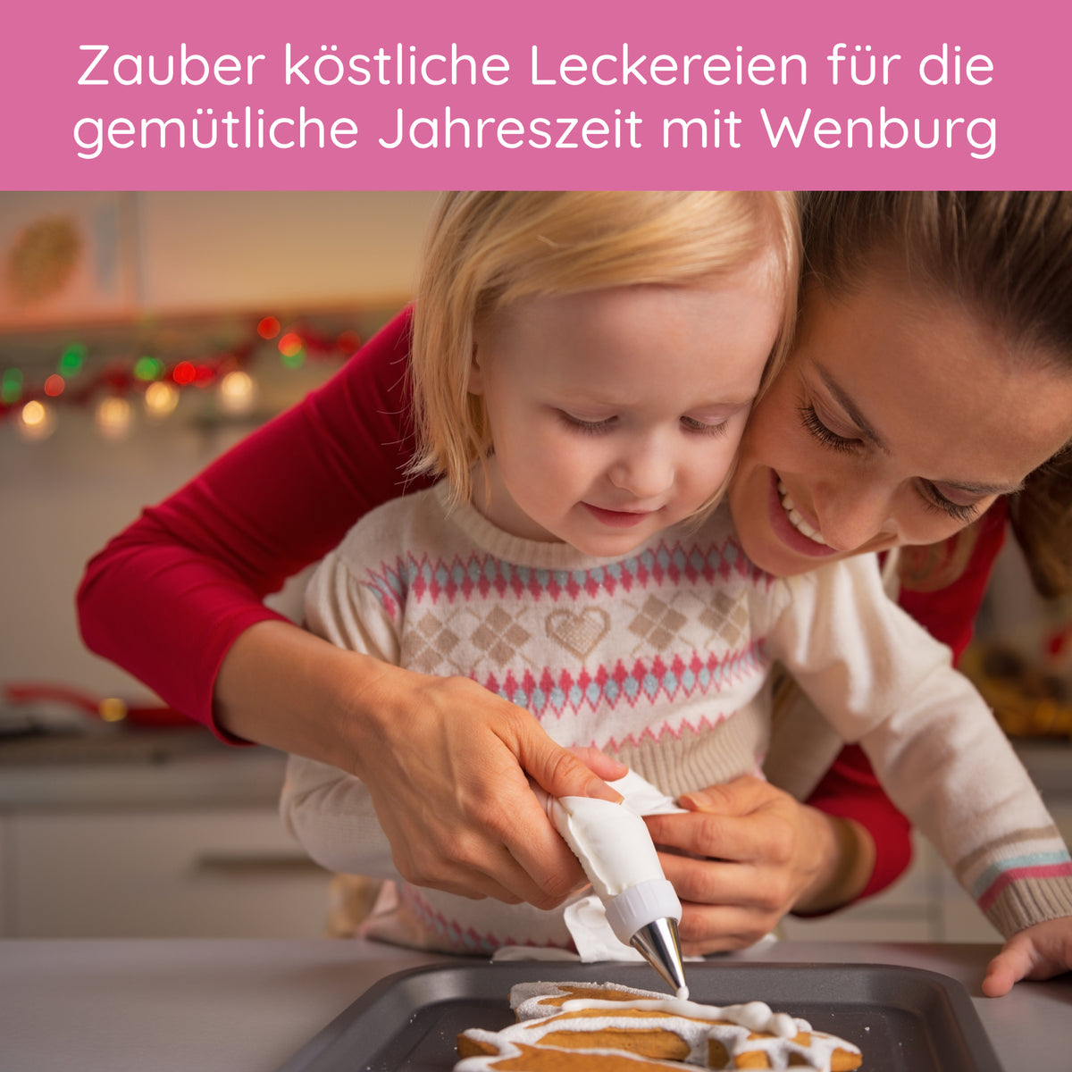 Mutter und Kind dekorieren Plätzchen mit Spritzbeutel mit Tüllen - 12-tlg. Set für festliche Backideen und feine Verzierungen
