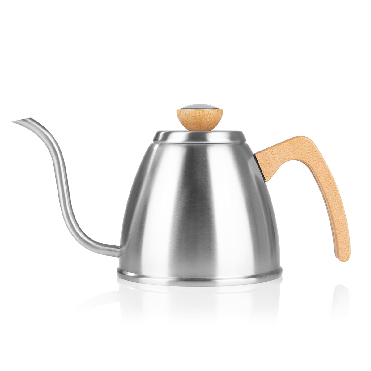 POUR OVER Wasserkessel mit Thermometer, schmaler Schwanenhals und Buchenholzgriff für präzises Aufgießen und optimale Temperaturkontrolle.