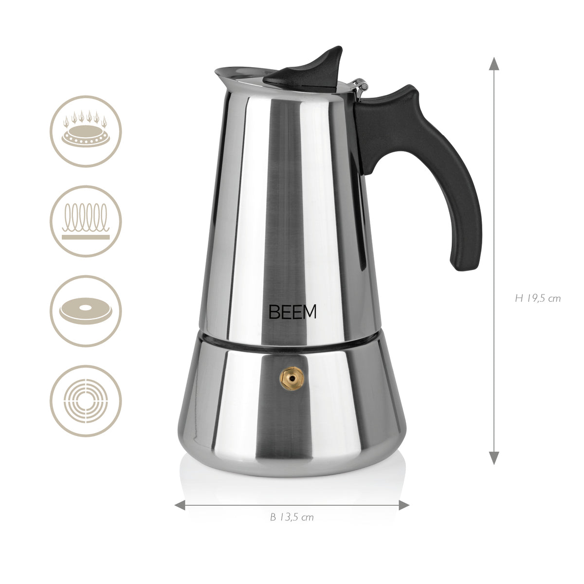 ESPRESSOMAKER - Espressokocher - 6 Tassen aus Edelstahl, aluminiumfrei, geeignet für alle Herdarten, inkl. Baumwollbeutel, 300 ml Fassungsvermögen.