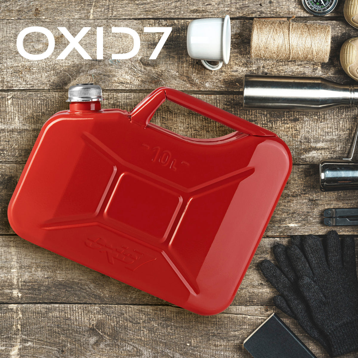 Kraftstoffkanister Metall mit Schraubverschluss - 10 Liter - Rot von OXID7, UN-zugelassen, robust, korrosionsgeschützt, stabil für Benzin und Diesel.