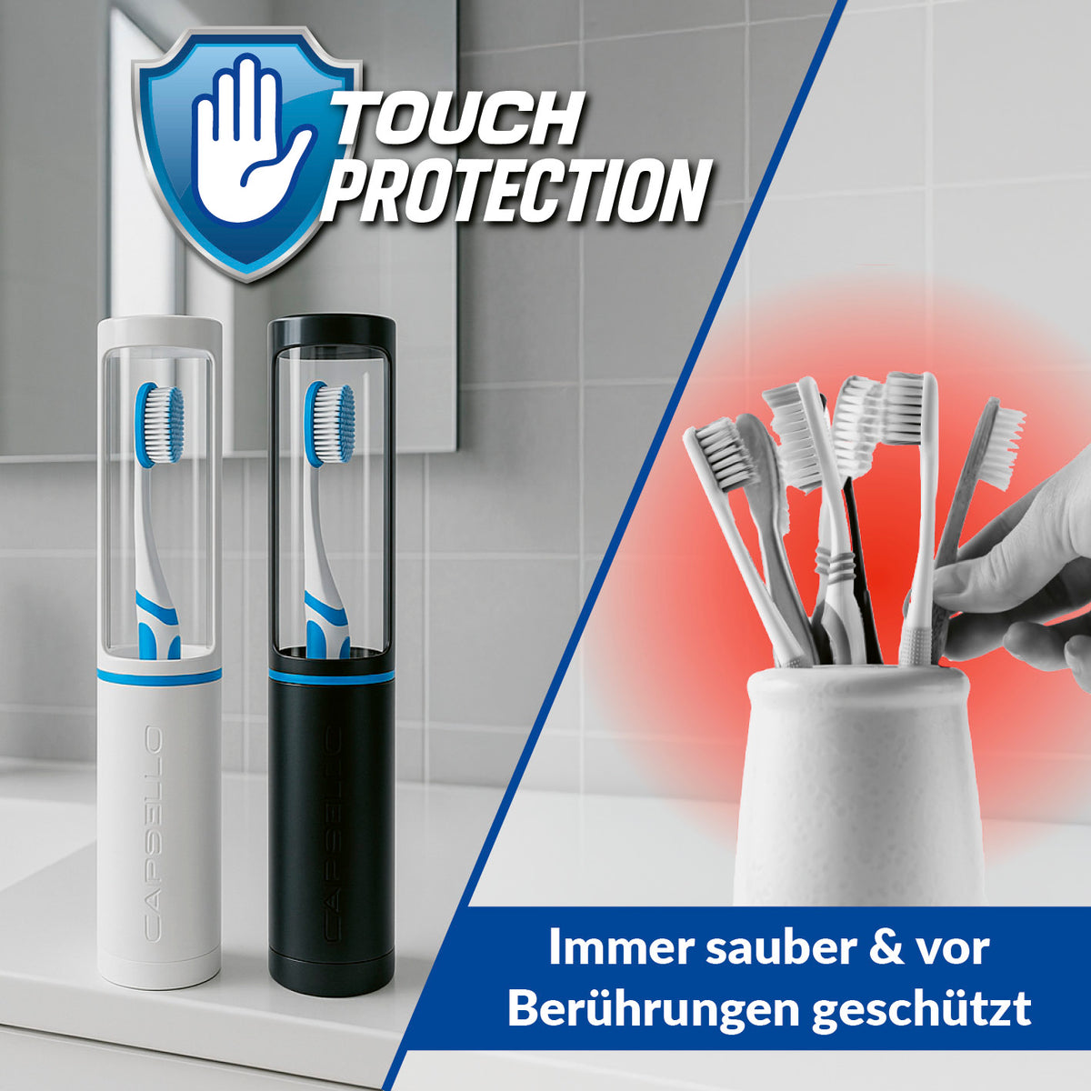 Zahnbürstenbox - schwarz & weiß - 2er-Set schützt Zahnbürsten hygienisch vor Berührungen und sorgt für schnelles Trocknen.