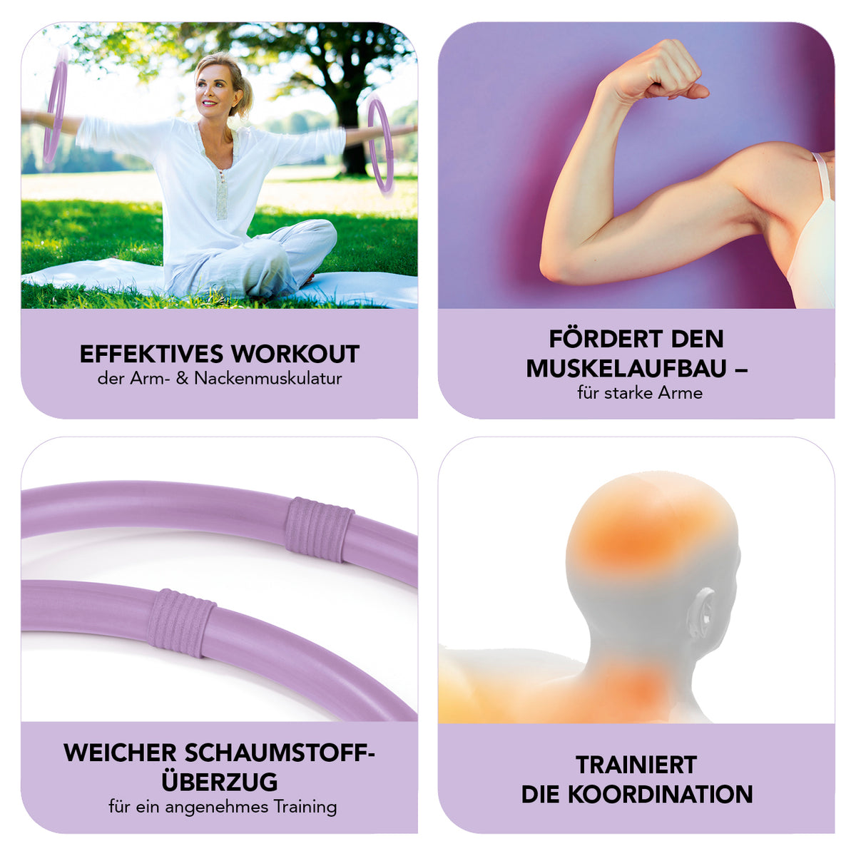 Hula Hoop Reifen für die Arme - 2er-Set mit 33 cm Durchmesser, weichem Schaumstoff und effektivem Arm- und Nackentraining.