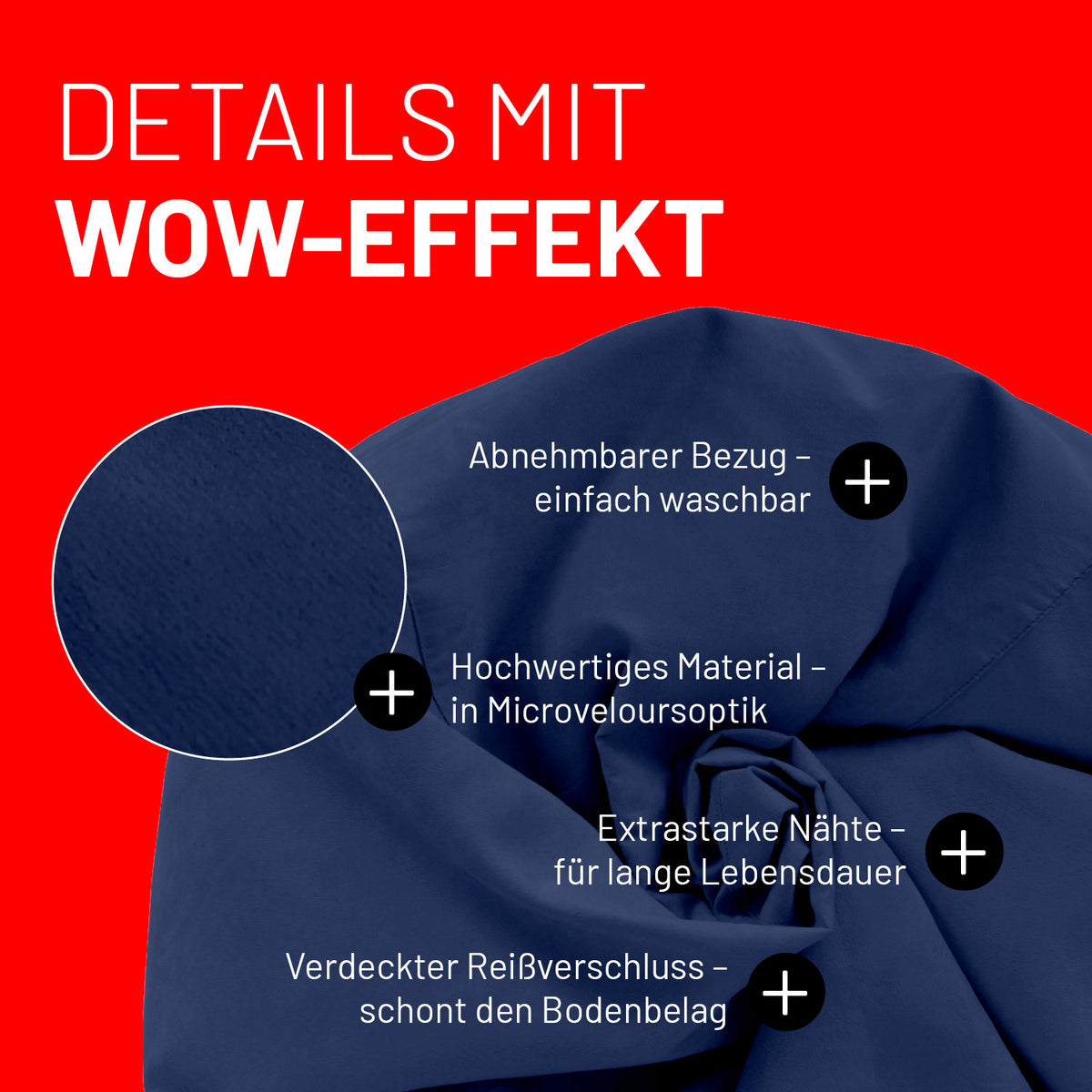 Luxury XL Sitzsack (120 L) Dunkelblau mit abnehmbarem, waschbarem Bezug und hochwertiger Microveloursoptik von Lumaland.