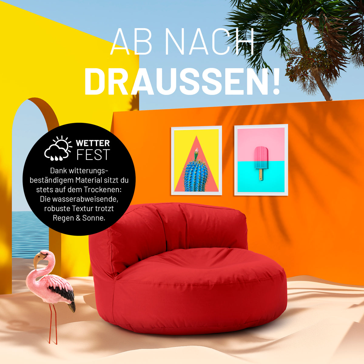 Sitzsack Lounge (320 L) - Rot, wetterfest, langlebig, indoor & outdoor geeignet, leichte Reinigung, komfortabel mit EPS-Perlenfüllung.