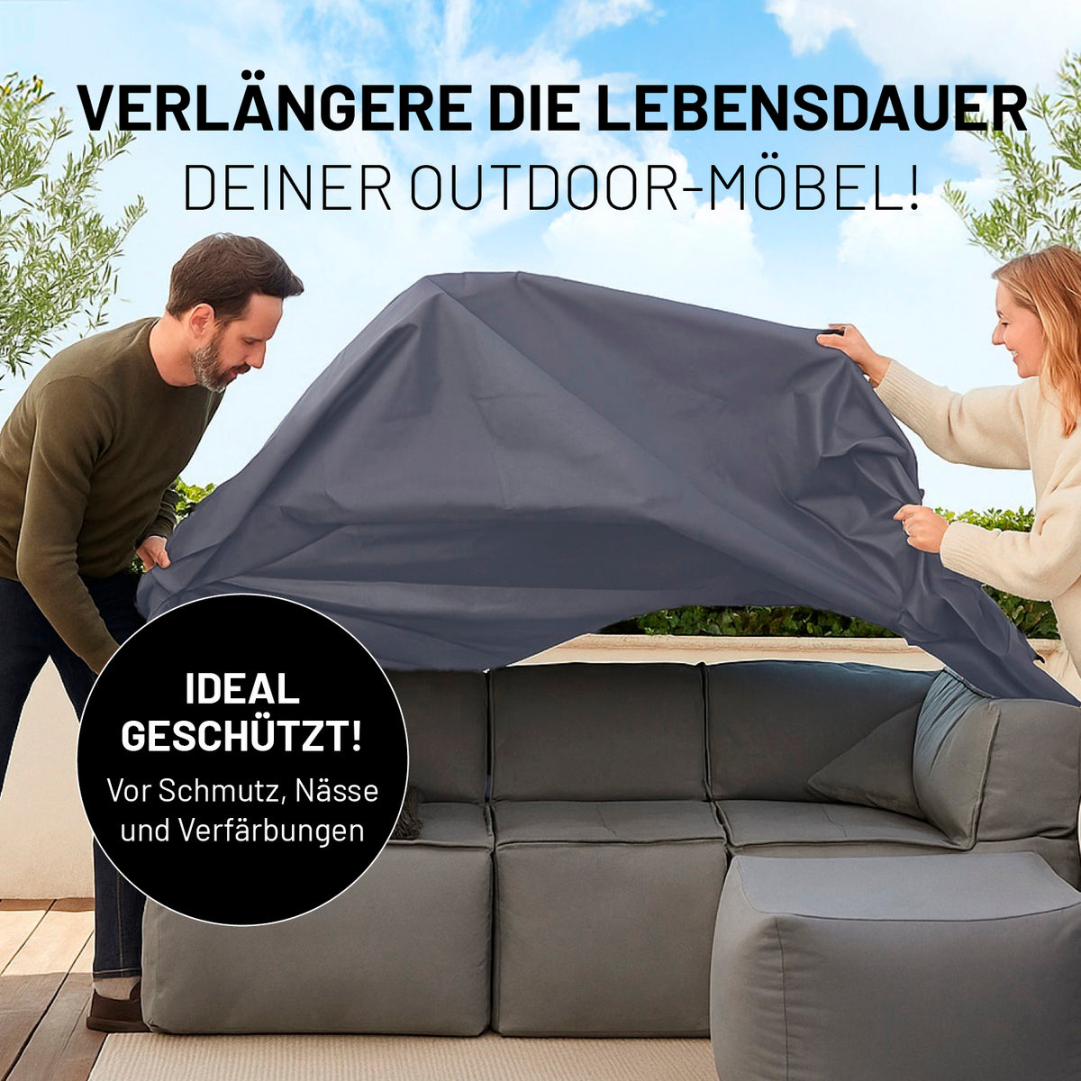 Wetterschutzhaube für 2 Modulare Elemente - 165 x 85 x 75 cm schützt zuverlässig vor Schmutz, Regen und UV-Strahlen.