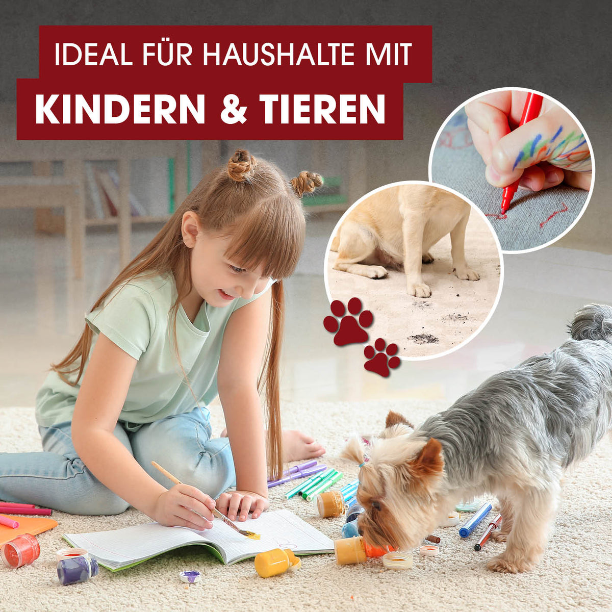 Polster- & Teppichreiniger von CLEANmaxx entfernt Flecken von Kindern und Tieren für eine gründliche Reinigung im Haushalt.