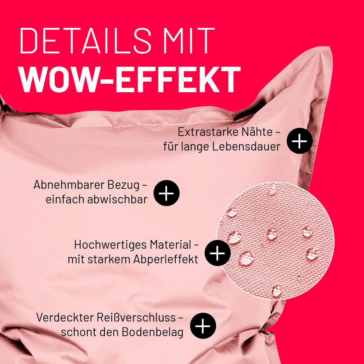 Sitzsack Classic XXL (380 L) - indoor & outdoor - Pastell Pink mit abnehmbarem Bezug, starkem Abperleffekt und verdecktem Reißverschluss.