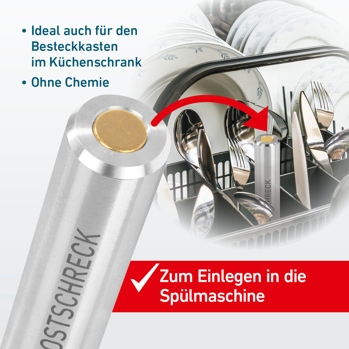 Rostschreck - 2er-Set verhindert ohne Chemie Rostflecken auf Besteck und Töpfen, ideal für Spülmaschine und Besteckkasten.