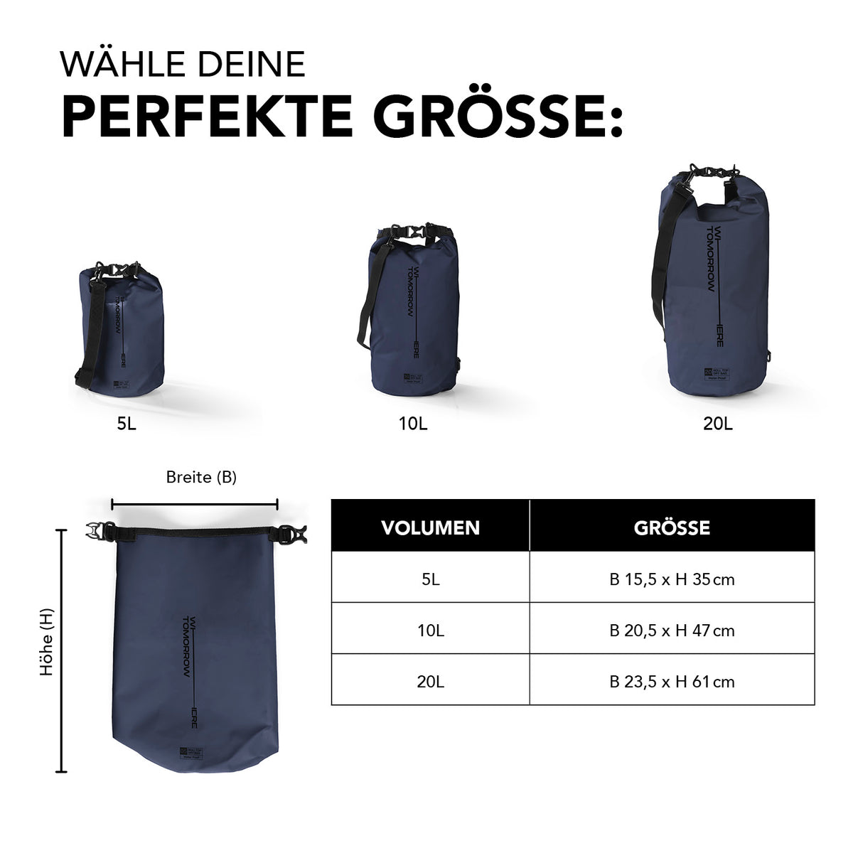 Dry Bag 10L - Style 02 - Dunkelblau, wasserdichter Rucksack mit robustem Rolltop und verstellbarem Schultergurt, ideal für Outdoor-Abenteuer.