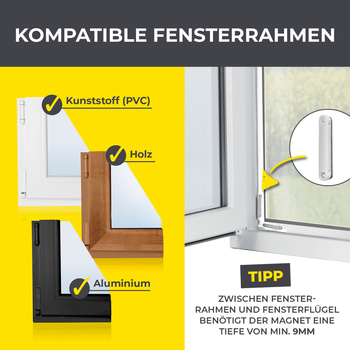 Insektenschutzgitter mit Magnetbefestigung - 2er-Set - 150 x 180 cm - Weiß passend für Kunststoff Holz Aluminium Fensterrahmen.