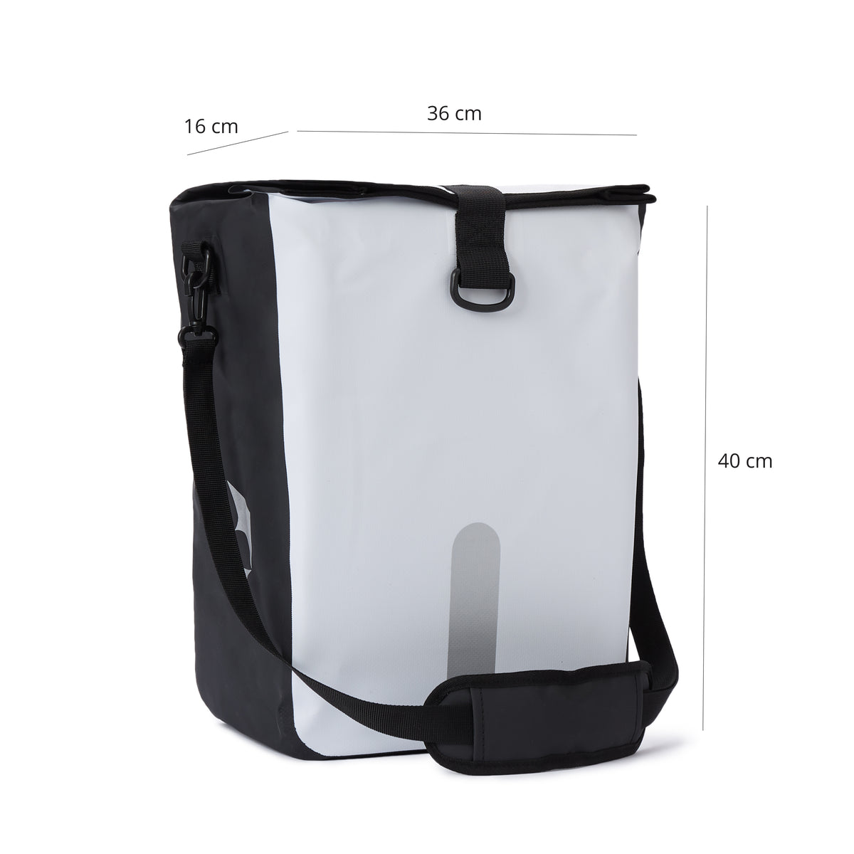 Wasserdichte Fahrradtasche Roll-Top - 21 L - Weiß, 3-in-1, reflektierend, wasserfest, mit Schulterriemen und Schnellverbindungssystem.