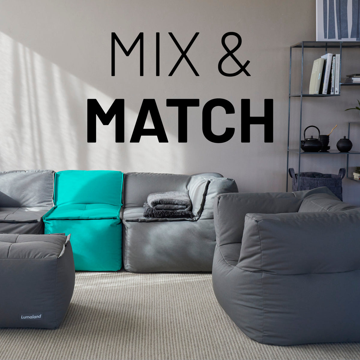 Sitzsack-Sofa Sessel (400 L) Türkis mit modularen, bequemen In- & Outdoor-Sitzmöglichkeiten, abwischbar und extrastark verarbeitet.