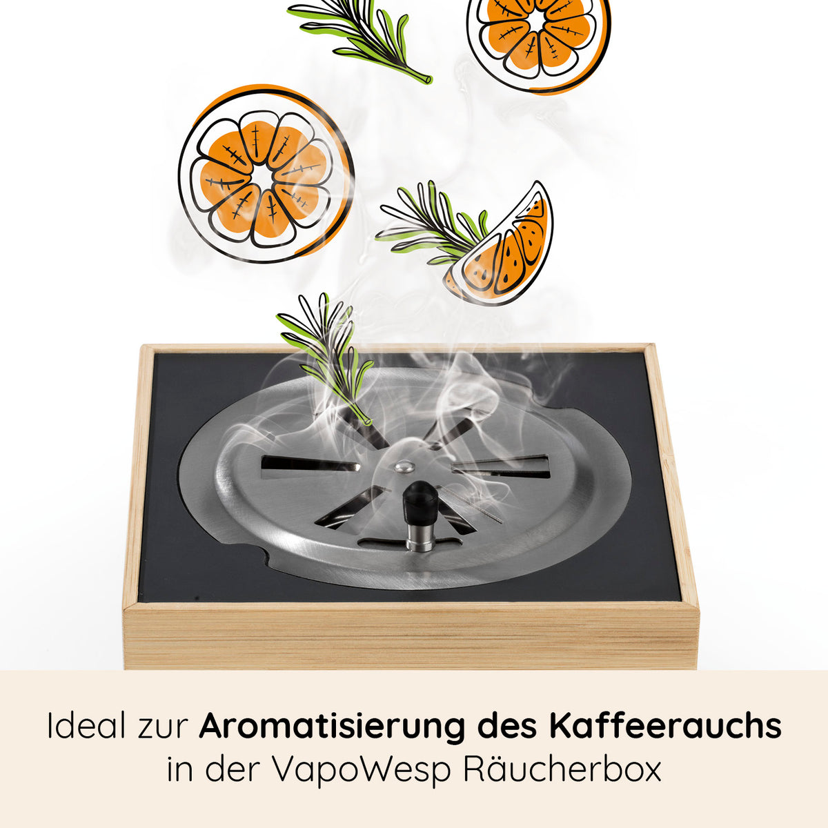 Räucherbox inkl. Orange & Rosemary (3x je 100 g / 1x 50 g) mit aromatischem Rauch zur natürlichen Wespenabwehr.