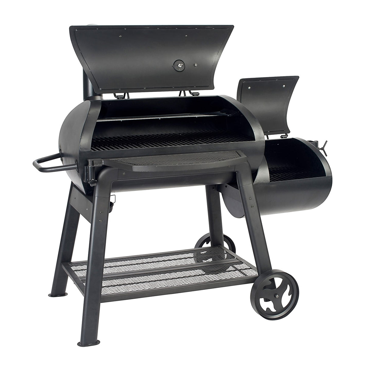 Smoker Vinson 400 mit 18 Zoll emaillierten Grillrosten, 4-in-1 Funktion, abgerundetem Design und stabiler Feuerbox.