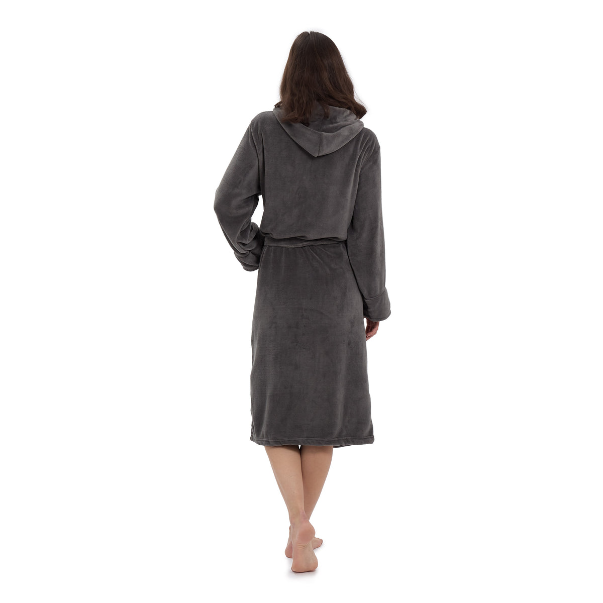 Luxury Mikrofaser Bademantel mit Kapuze für Damen und Herren in Grau, Größe XL, weich, warm und schnelltrocknend.