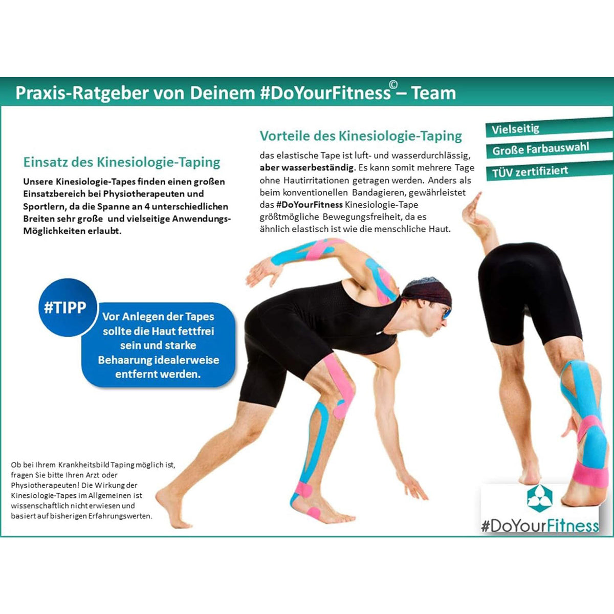 Kinesiologisches Tape - 7,5 cm x 5 m - Dschungel-Tarnfarbe, elastisch, atmungsaktiv, hautfreundlich, wasserbeständig von #DoYourFitness x World Fitness.
