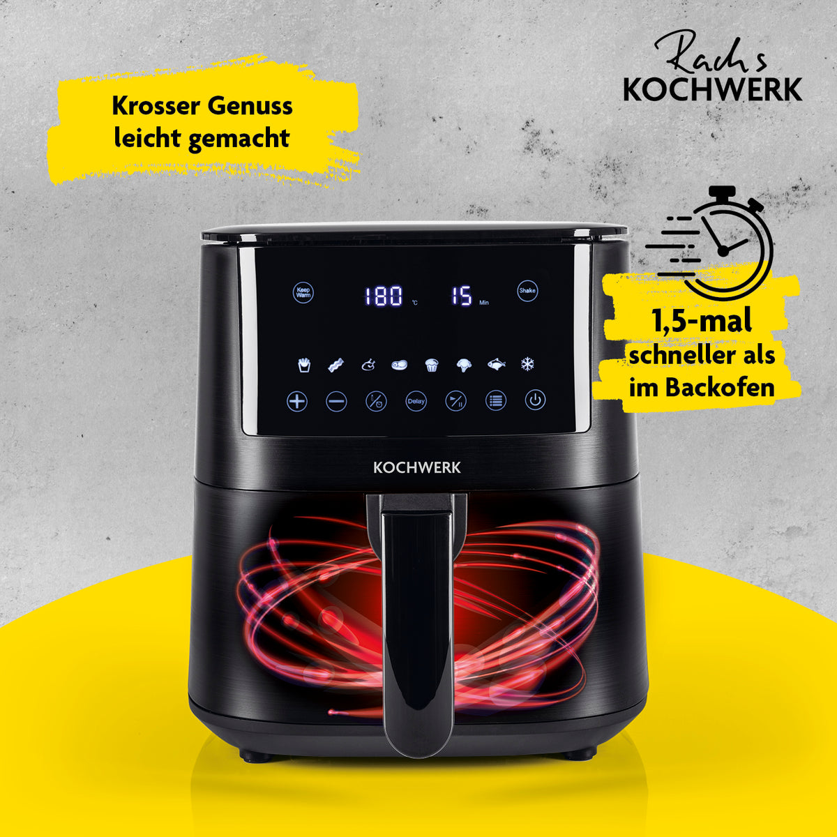 Heißluft-Fritteuse Digital 4,2l - 8 Programme - mit Erinnerungsfunktion von Kochwerk, schnell, digital, mit Timer und leicht zu reinigen.