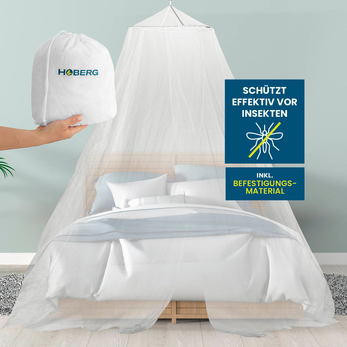 Insekten-Baldachin XXL Insektenschutz für Bett und Outdoor, inkl. Befestigungsmaterial, flexibel montierbar, von HOBERG.