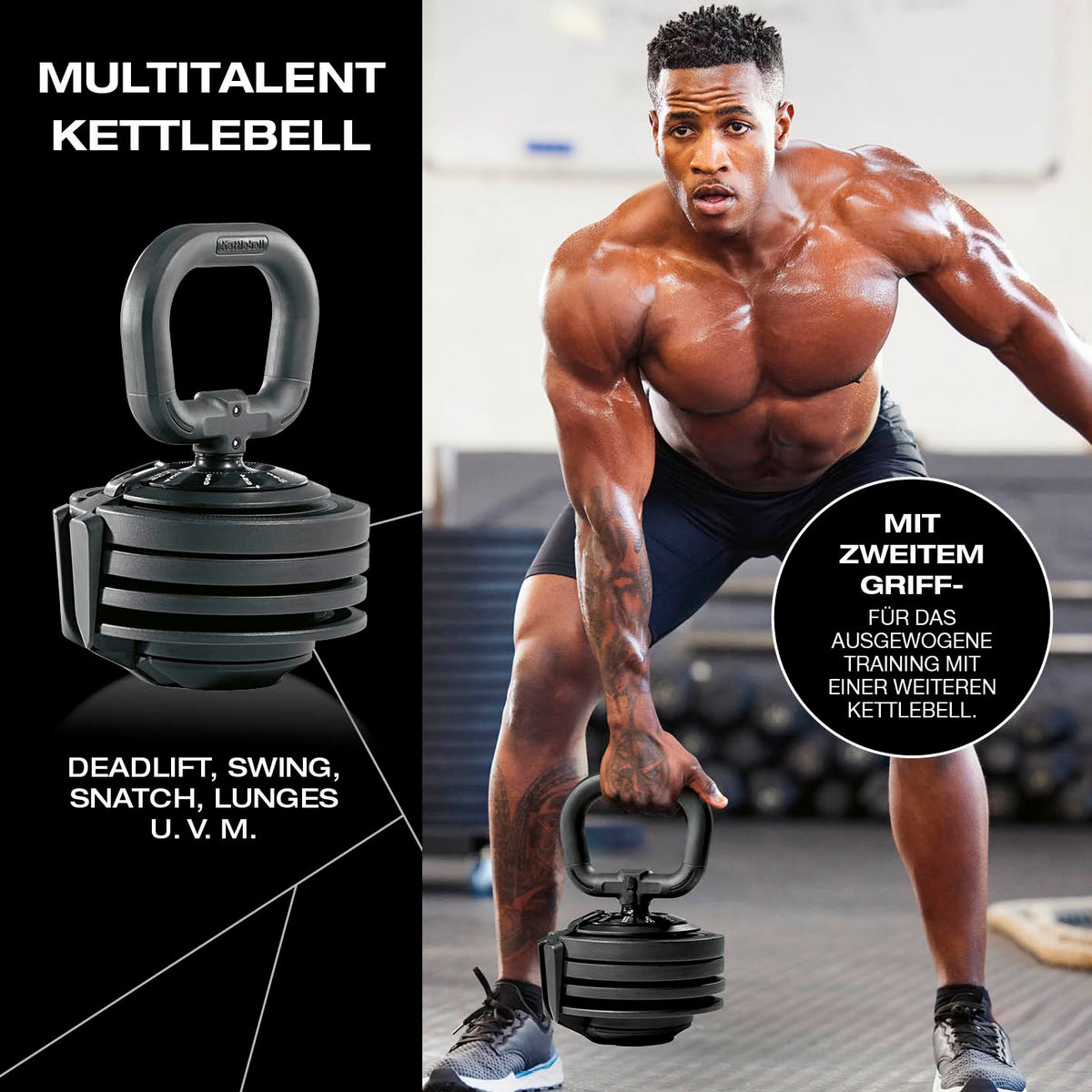 Multifunktionshantel 3 in 1 verstellbar 3–24 kg für vielseitiges Ganzkörper-Workout mit Kettlebell-, Kurz- und Langhantel-Option.