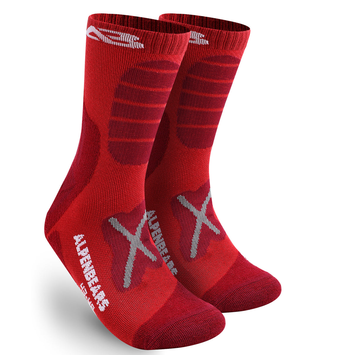 Wandersocken Merino Wolle - 2er-Set - Rot - Größe 39-42 mit atmungsaktiver Merinowolle für Komfort und Blasenschutz beim Wandern.