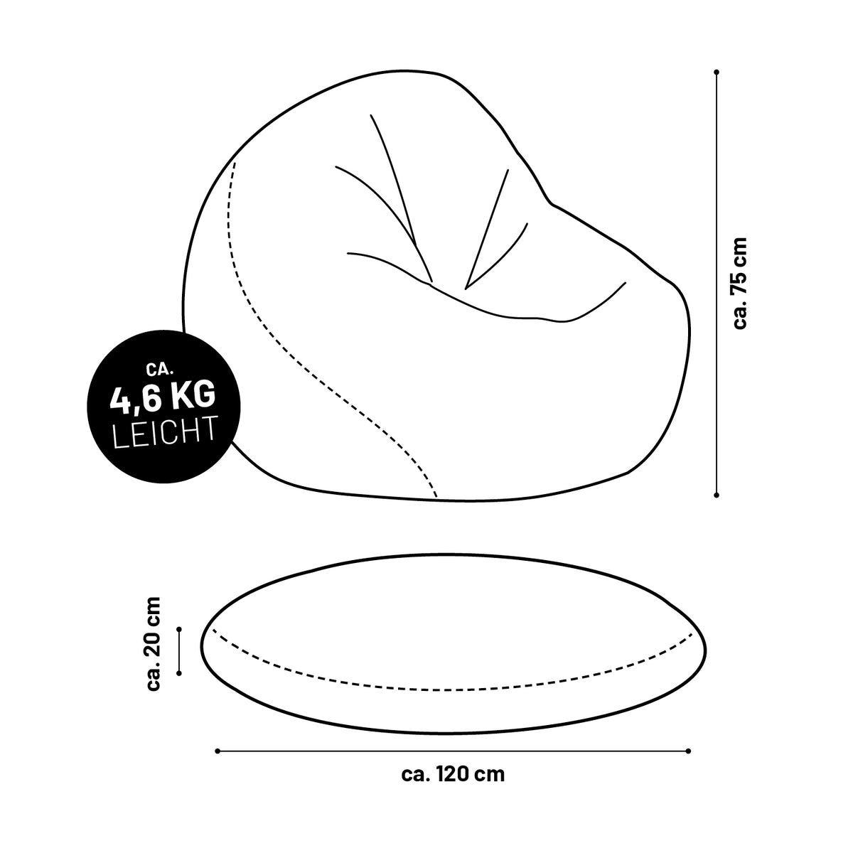 Sitzsack Drops (300 L) - leichtgewichtiger, pinker Sitzsack für drinnen & draußen, ca. 75x120x20 cm, mit robusten Nähten und verdecktem Reißverschluss.
