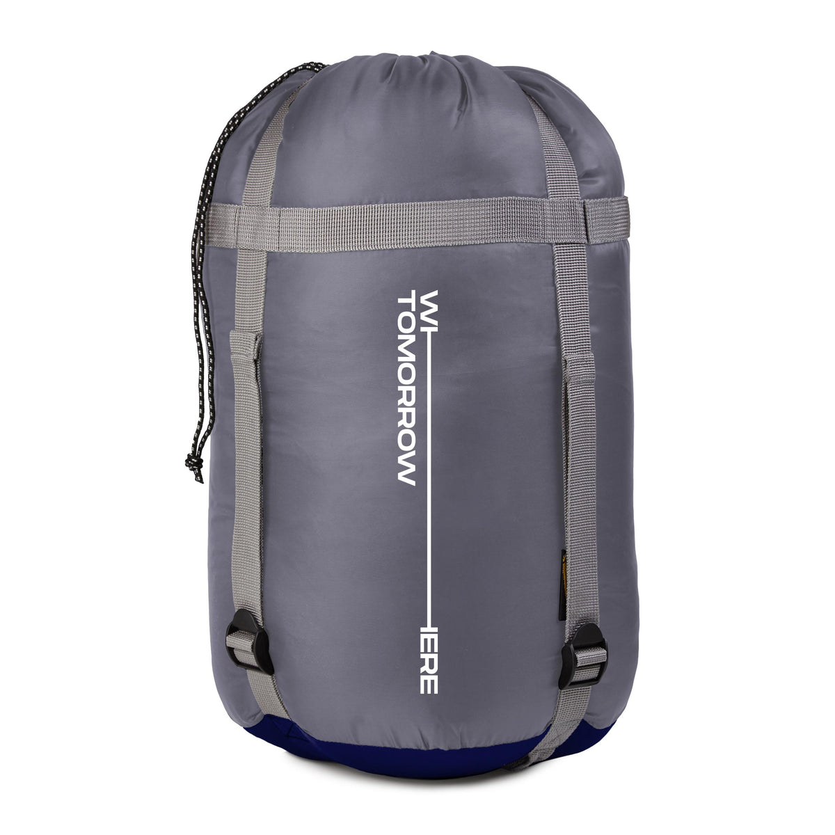 Camping Schlafsack Classic - Mumienschlafsack mit Tasche in Dunkelblau, kompakt verpackt, ideal für Outdoor und Reisen.