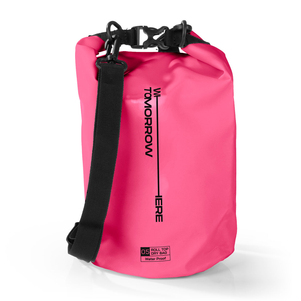 Dry Bag 5L - Style 02 - Pink, wasserdichter, robuster Outdoor-Rucksack mit verstellbarem Schultergurt und Rolltop-Verschluss.