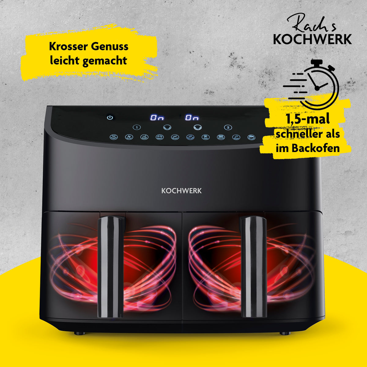 Heißluft-Fritteuse Doppelkorb 2x 3,5l mit 10 One-Touch-Programmen, Smart Finish, Match Cook und schnellerer Zubereitung als Backofen.