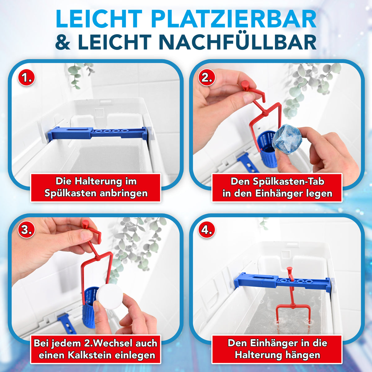 WC-Star Nachfüll-Set mit Spülkasten-Tabs und Antikalk-Tabs, einfach platzierbar für langanhaltende Frische und Sauberkeit.