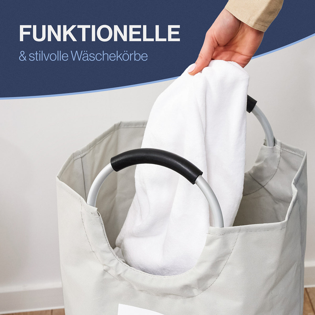 Faltbarer Wäschekorb - Hellgrau - 82 Liter aus wasserabweisendem Polyester mit robusten Griffen und großem Stauraum für Wäsche und mehr.