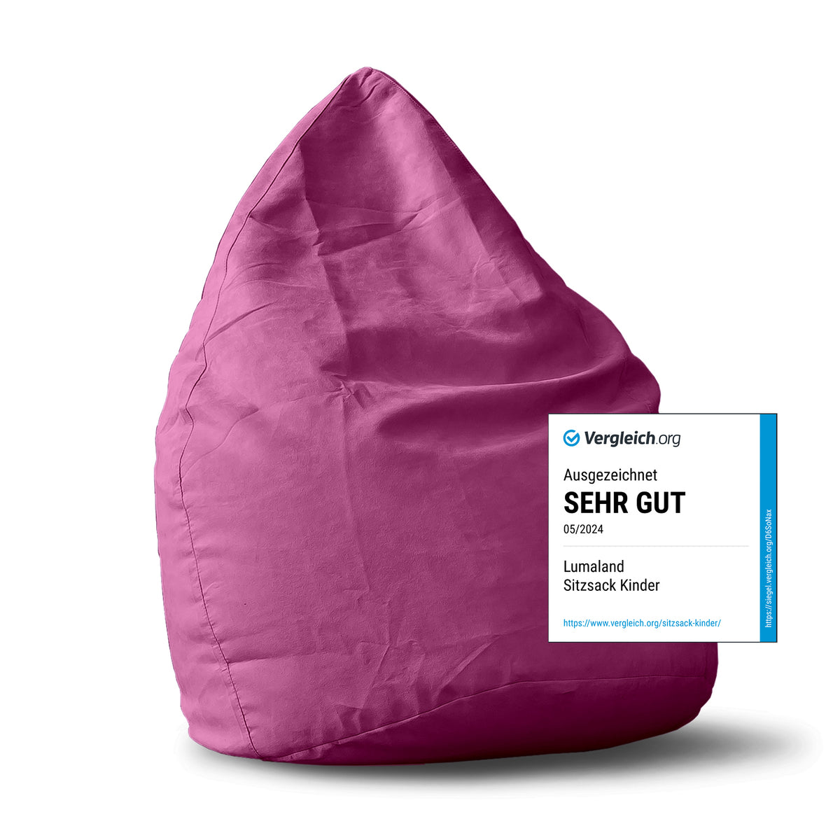 Luxury XL Sitzsack (120 L) - indoor - Pink von Lumaland, stylischer, bequemer Sitzsack für Wohnen und Kinderzimmer.
