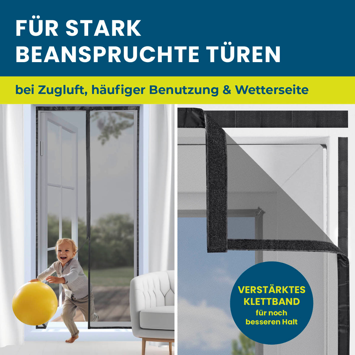 Insekten- & Pollenschutzvorhang – 80 x 210 cm mit verstärktem Klettband für starke Nutzung und zuverlässigen Schutz vor Insekten und Pollen.
