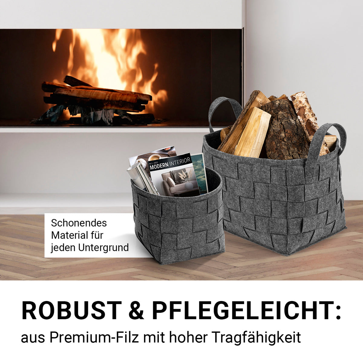 Filz-Aufbewahrungstasche L - 40 x 30 x 30 cm - Dunkelgrau, strapazierfähig, faltbar, mit Tragegriffen, schont Böden, vielseitig im Haushalt nutzbar.