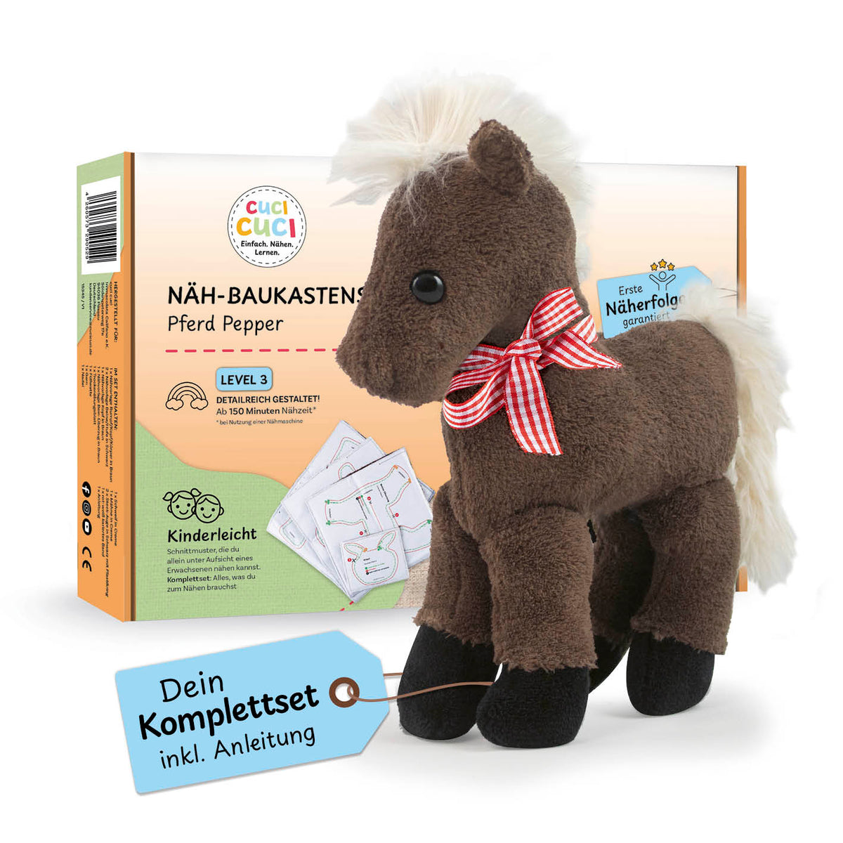 Näh-Baukastenset Motiv Pferd Pepper kinderleichtes Nähset Level 2 mit Anleitung für erste Näherfolge von cuci cuci