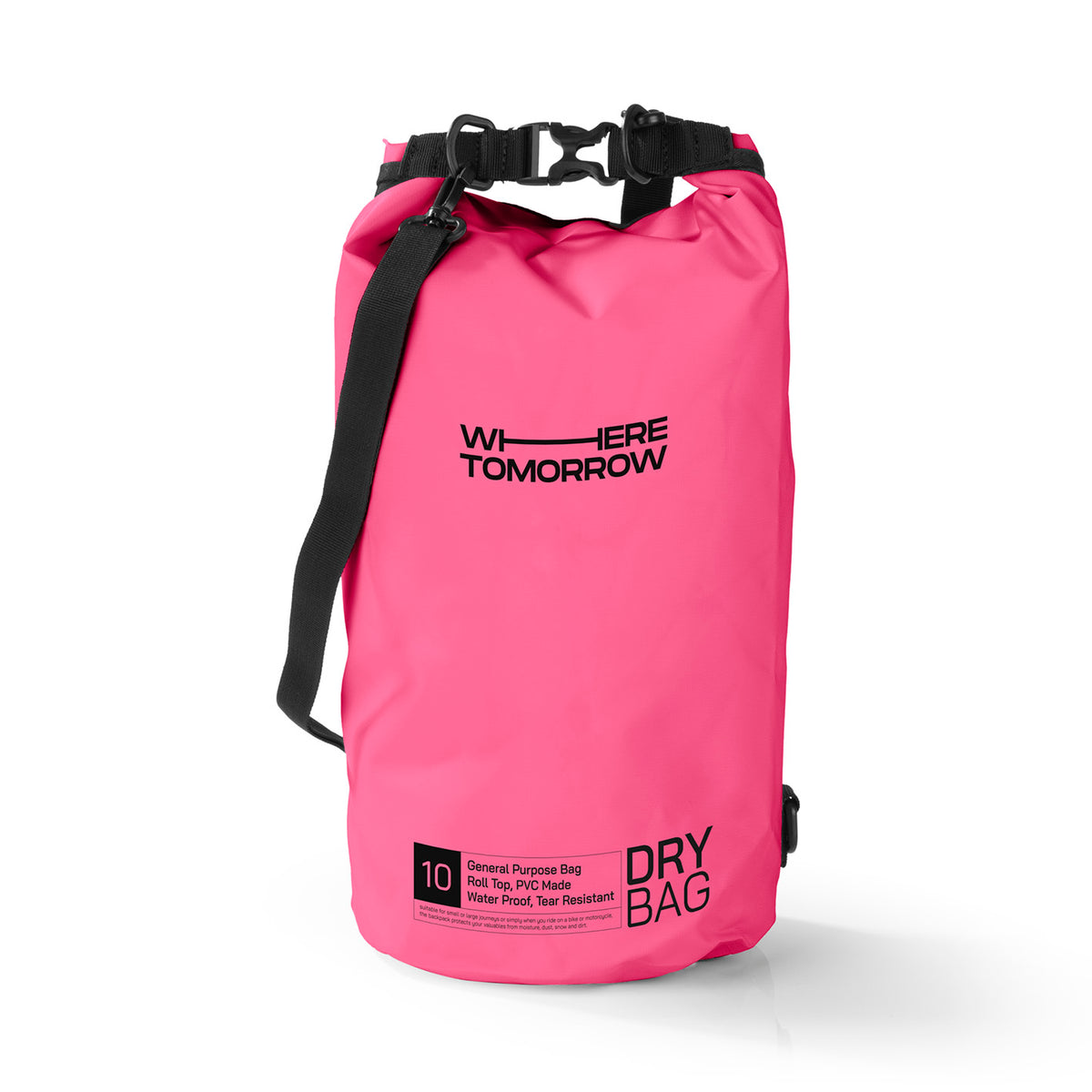 Dry Bag 10L - Style 01 - Pink, wasserdichter Outdoor-Rucksack mit Rolltop, verstellbarem Schultergurt und robustem Material.