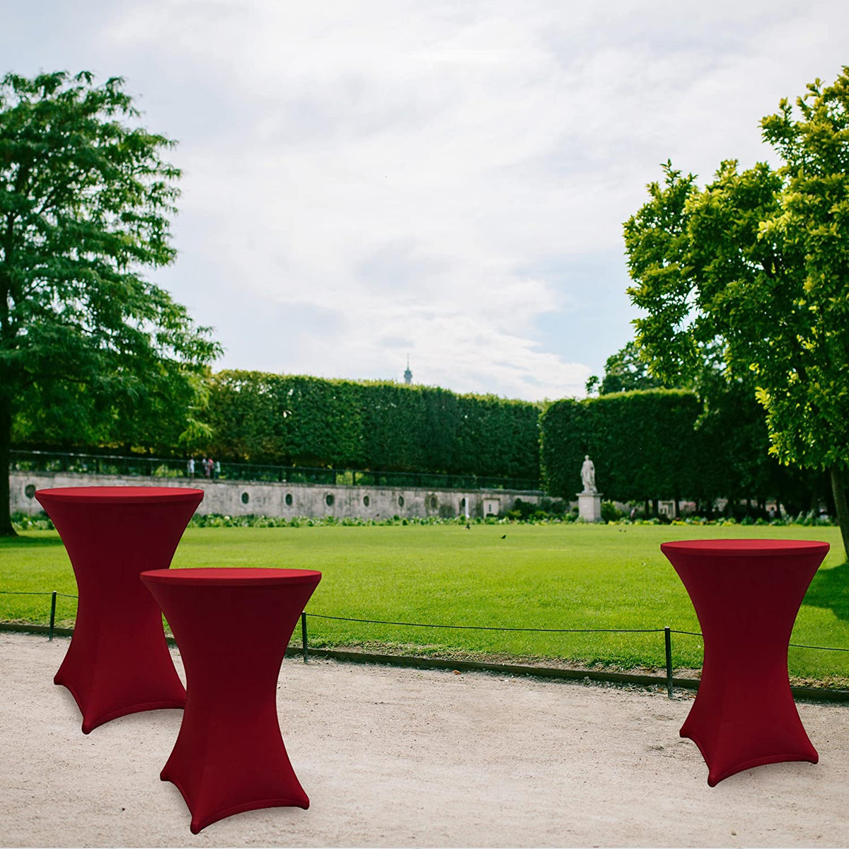 Stehtischhusse Tisch Bezug Husse - Ø 80-85cm - Rot in elegantem Stretchstoff, ideal für Events, pflegeleicht und wetterbeständig.