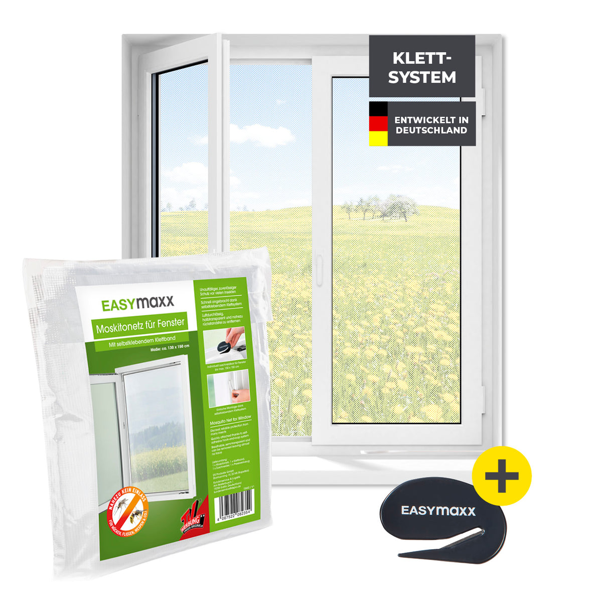 Moskitonetz für Fenster mit selbstklebendem Klettband 130 x 150 cm Weiß, einfacher Schutz vor Insekten ohne Bohren.