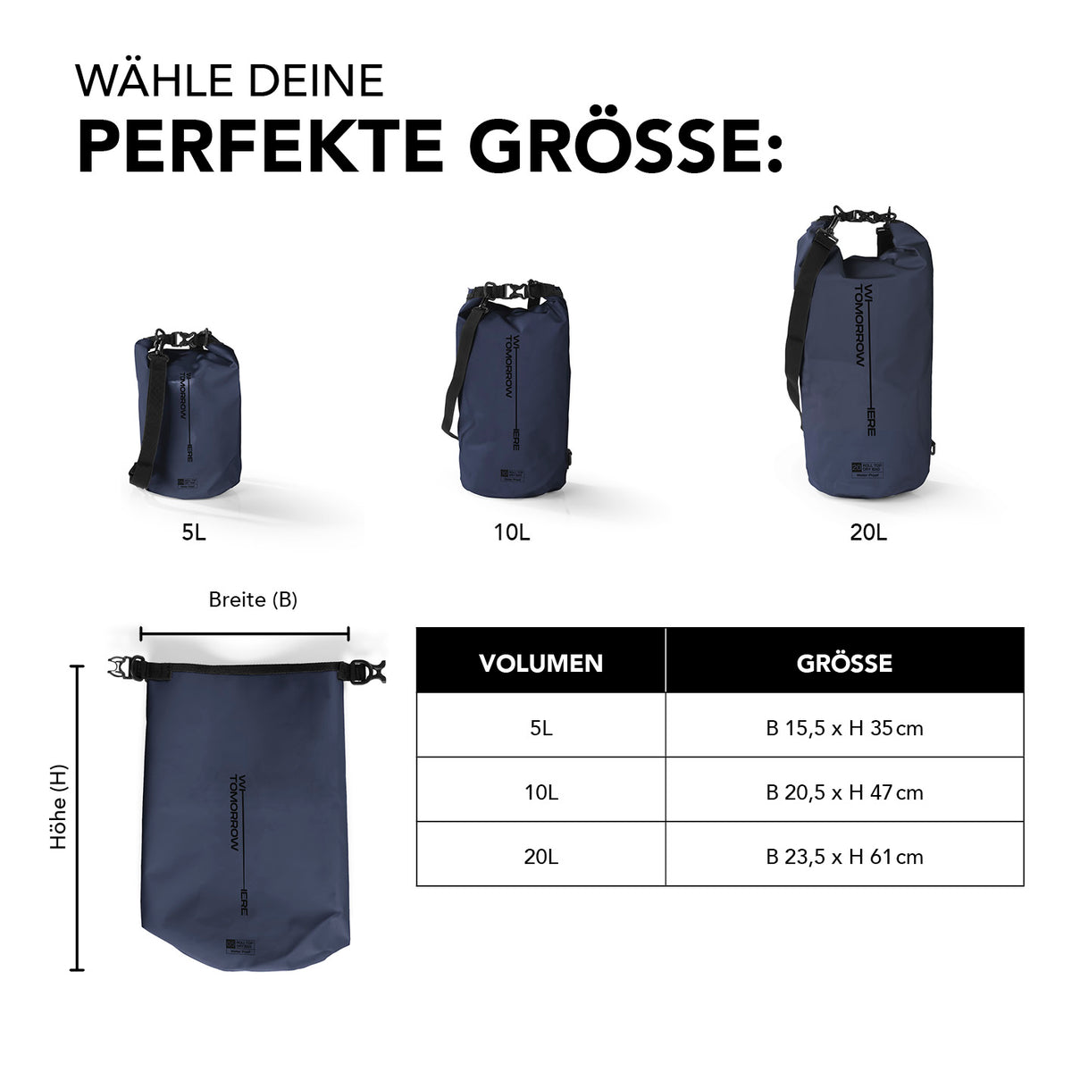 Dry Bag 5L - Style 02 - Dunkelblau, wasserdichter, robuster Outdoor-Rucksack mit Rolltop-Verschluss, ideal für 5L Volumen.