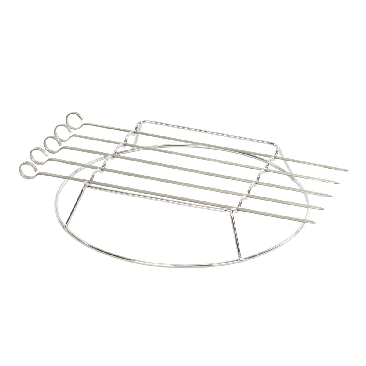 Grillspieß-Set - 41 cm - Edelstahl, runder Grillspießaufsatz mit 5 Edelstahlspießen, Drehfunktion und Schutzring für perfektes Grillen.