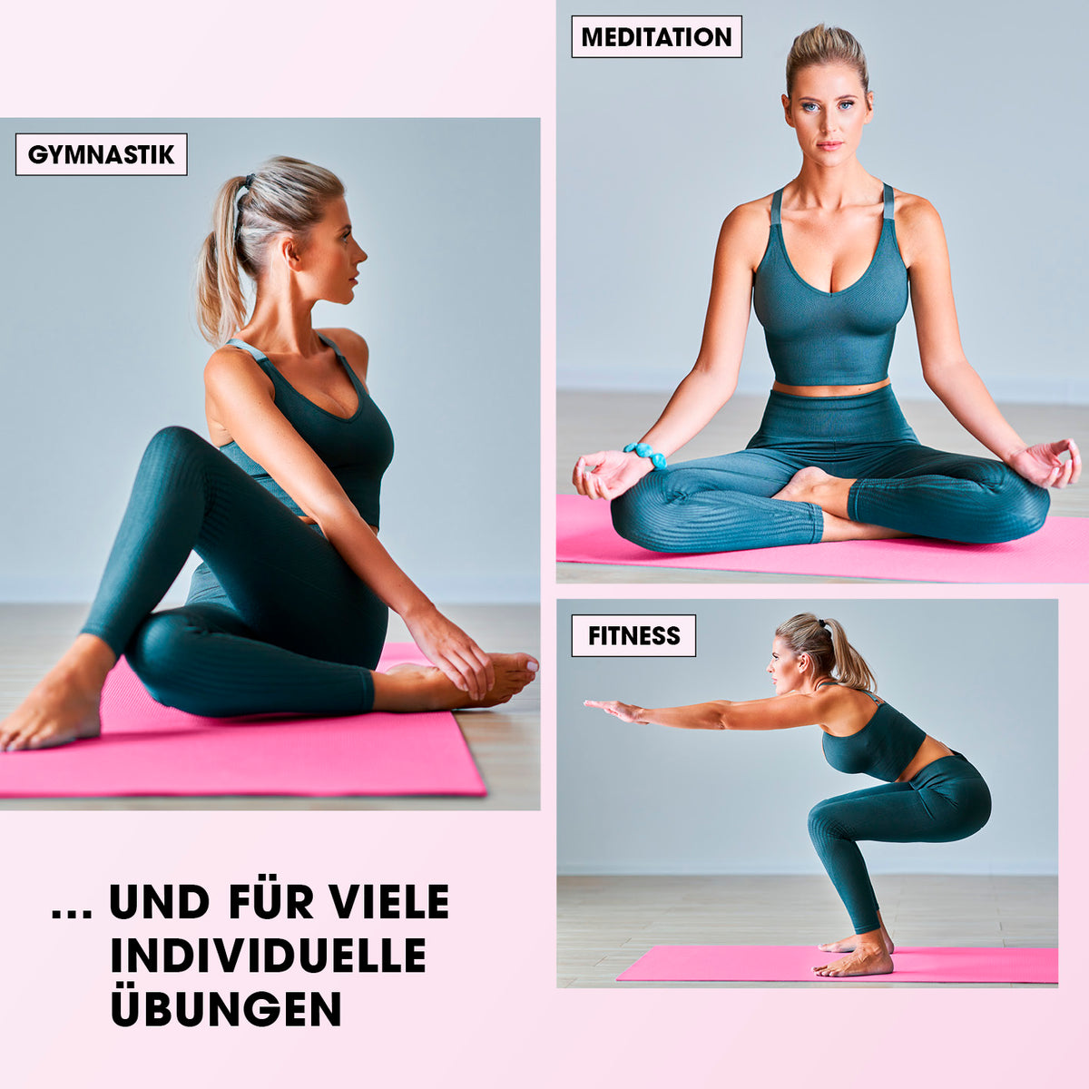 Fitness- und Gymnastikmatte - 183 x 61 x 1,5 cm - Pink, rutschfest, robust, ideal für Gymnastik, Meditation und Fitnessübungen.