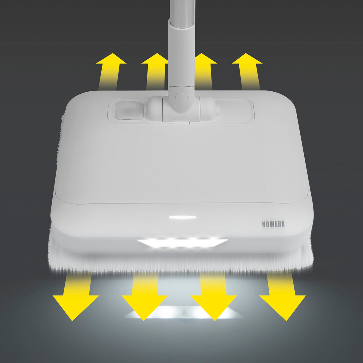 Akku-Vibrationsmopp Moonlight White Edition mit LED-Beleuchtung, Sprühfunktion und vibrationsunterstützter Reinigung für alle Böden.