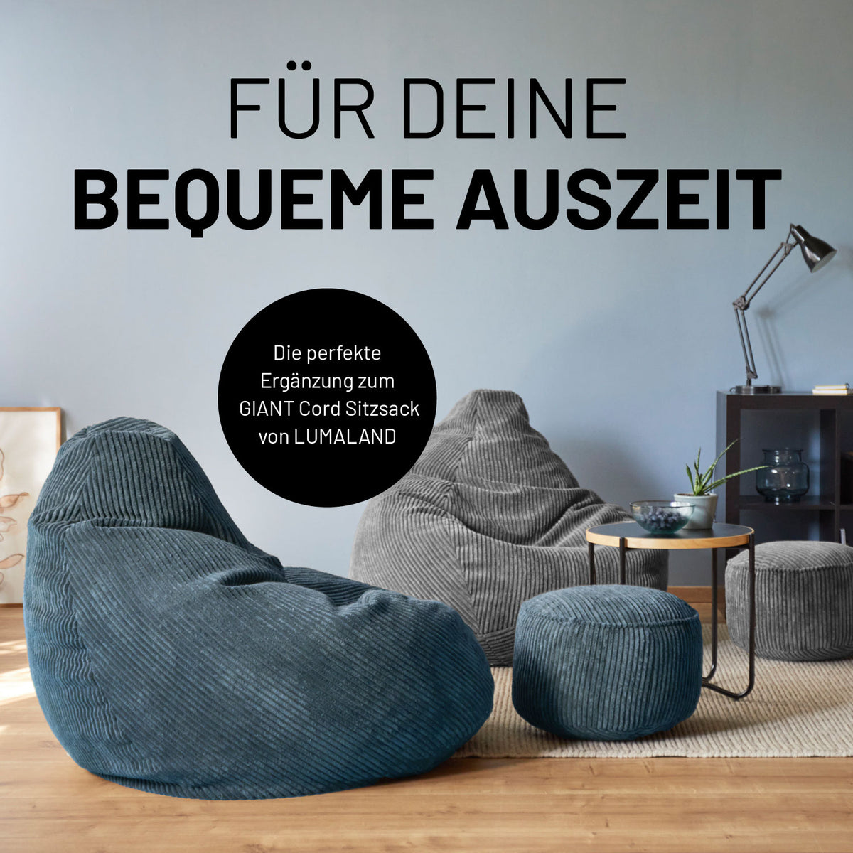 Sitzsack Pouf aus der Cord-Reihe - Navyblau als Hocker, Schemel und Ablage im modernen Boho-Look mit Cordbezug und softer EPS-Füllung
