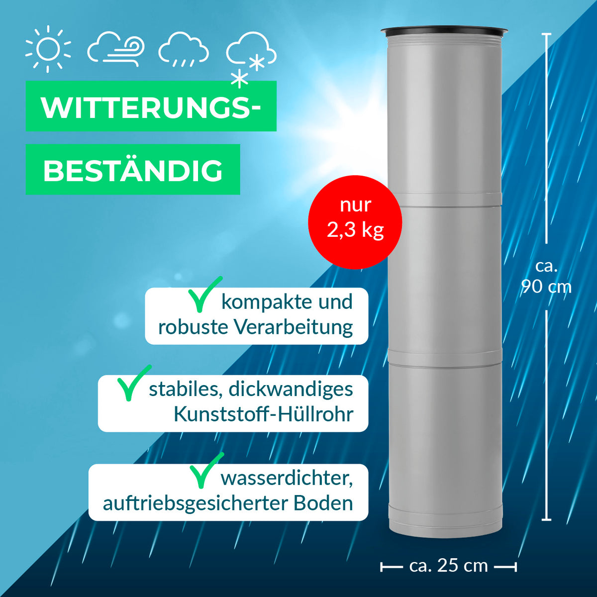 Outdoor-Flaschenkühler witterungsbeständig, kompakt, robust, stromlos, 90x20 cm, für bis zu 13 Flaschen, ideal für Garten und Camping.