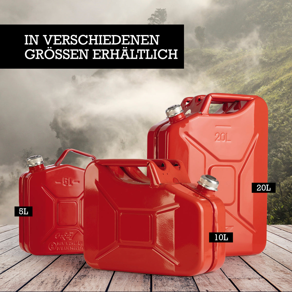 Metall-Kraftstoffkanister mit Schraubverschluss - 20 Liter - Rot, hochwertig, UN-zugelassen, korrosionsgeschützt, sicher und dicht.