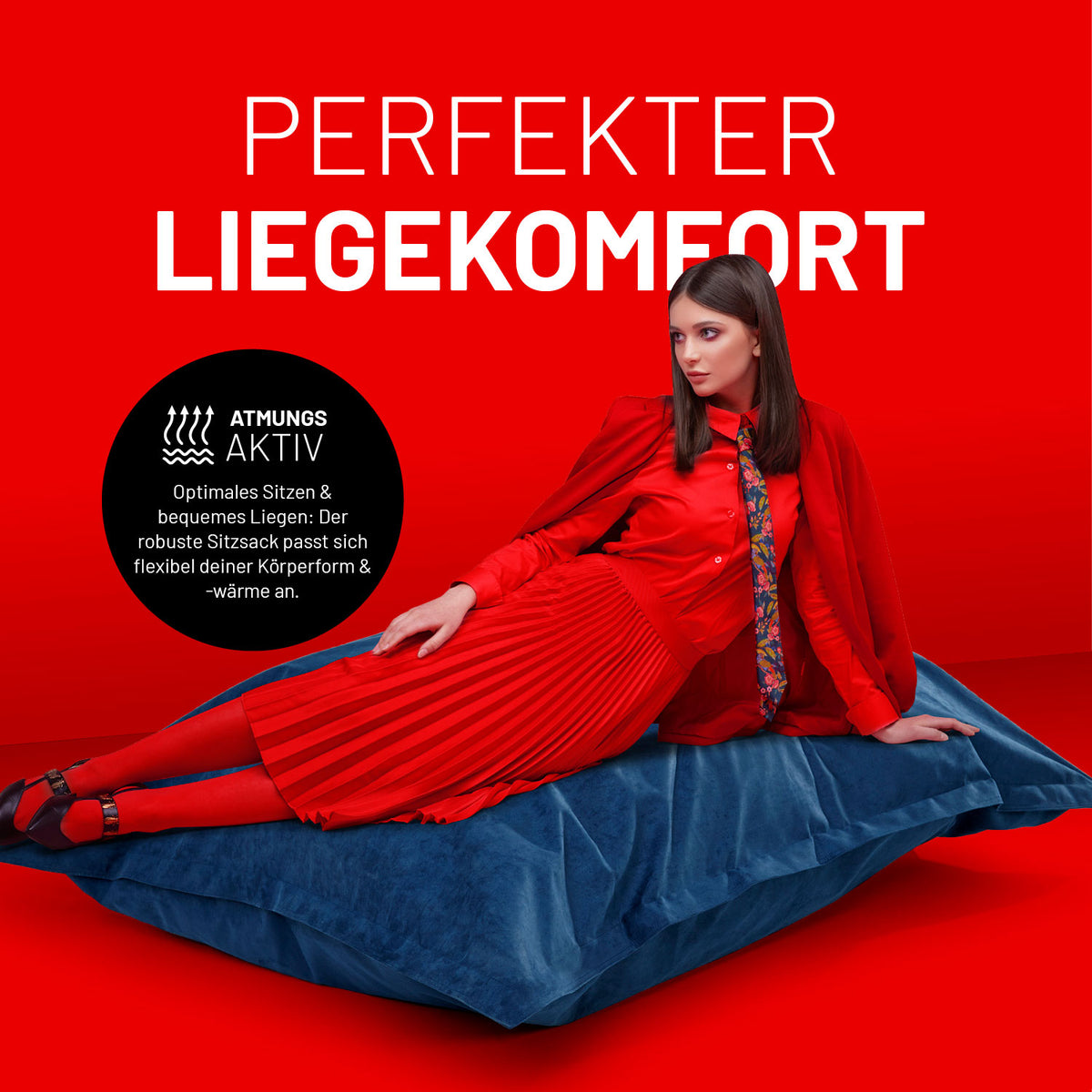 XXL Microvelours Sitzsack (380 L) - indoor - Dunkelblau mit atmungsaktivem Material für perfekten Liegekomfort und flexiblen Sitzkomfort.