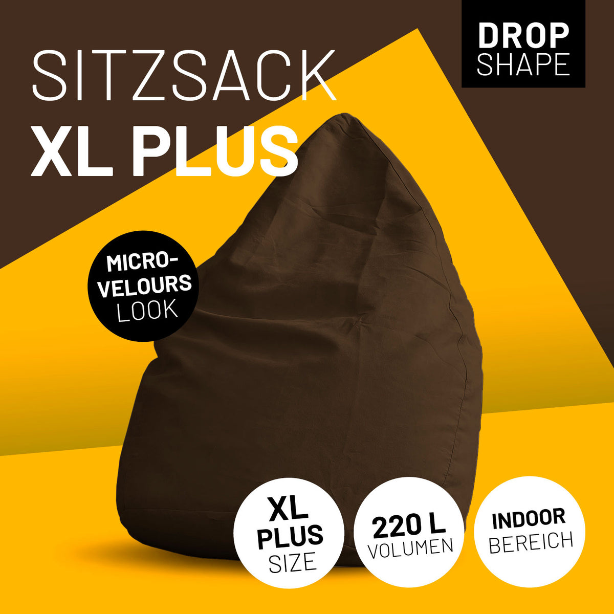 Luxury XL PLUS Sitzsack (220 L) Braun, micro-velours Look, indoor, ergonomisch und formstabil für optimalen Sitzkomfort.