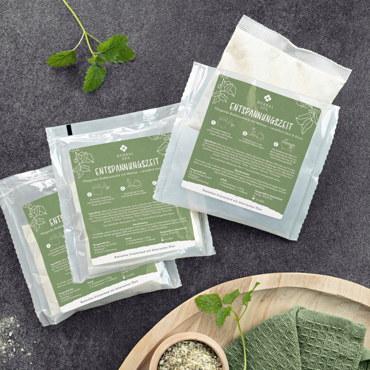 Basisches Kräuterbad mit ätherischen Ölen - Erkältungszeit & Entspannungszeit - 6er-Set zur pflegenden Haut- und Aromapflege.