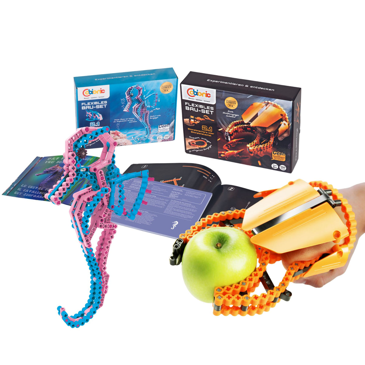 Baustein-Set "Skorpion & Seepferdchen" - flexibles Bauset für kreative, dynamische Konstruktionen mit elastischen Bausteinen.